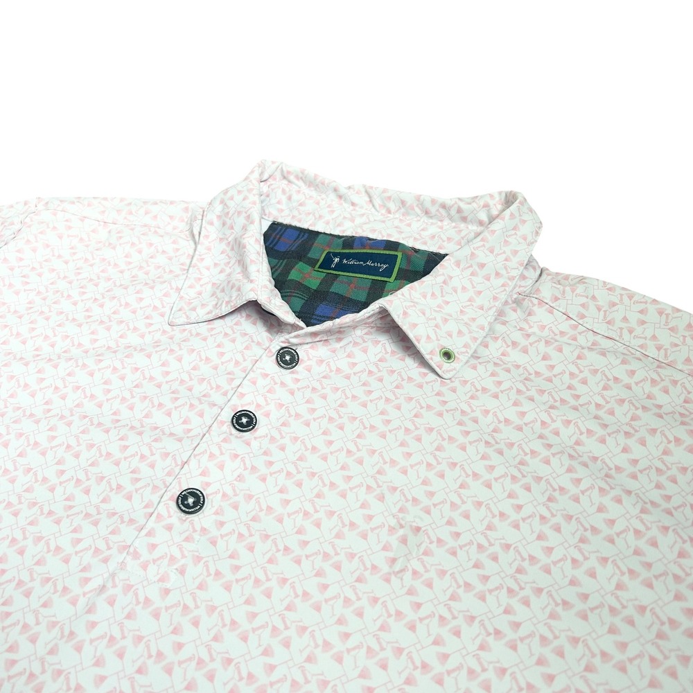 William Murray Mens Polo Pink Martini Glass‎ Print Golf Shirt Short Sleeve